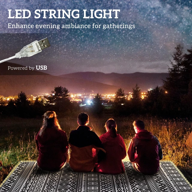 Alt view image 6 of 7 - Reversible Outdoor Rug Carpet with USB Lights, 10 Plastic Straw Rug Patio Mat Portable Camping Mat with Carry Bag