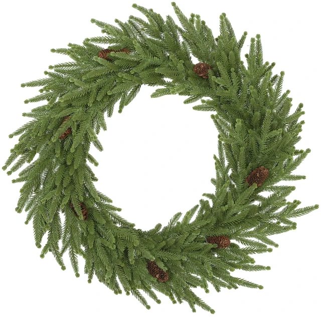 Main image of 24 Inch Christmas Wreath with Cones, Artificial Norfolk Wreath with Realistic Branches for Door Wall Window Indoor