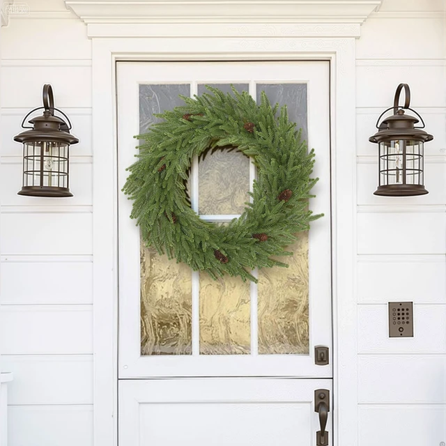 Alt view image 3 of 7 - 24 Inch Christmas Wreath with Cones, Artificial Norfolk Wreath with Realistic Branches for Door Wall Window Indoor