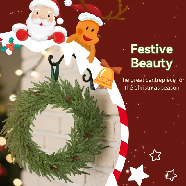 Alt view image 6 of 7 - 24 Inch Christmas Wreath with Cones, Artificial Norfolk Wreath with Realistic Branches for Door Wall Window Indoor