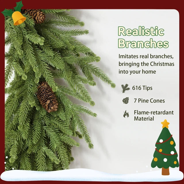 Alt view image 5 of 7 - 24 Inch Christmas Wreath with Cones, Artificial Norfolk Wreath with Realistic Branches for Door Wall Window Indoor