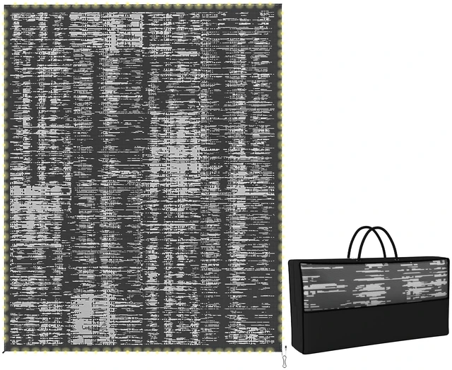 Main image of Reversible Outdoor Rug Carpet with LED Lights, 10 Straw Rug Portable Floor Mat with Carry Bag and Ground Stakes