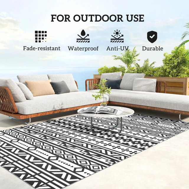 Alt view image 6 of 7 - Outdoor Rug for Patio, 6 Waterproof Large Mat Reversible Plastic Straw Rug for Decor Portable Outside Camping Area