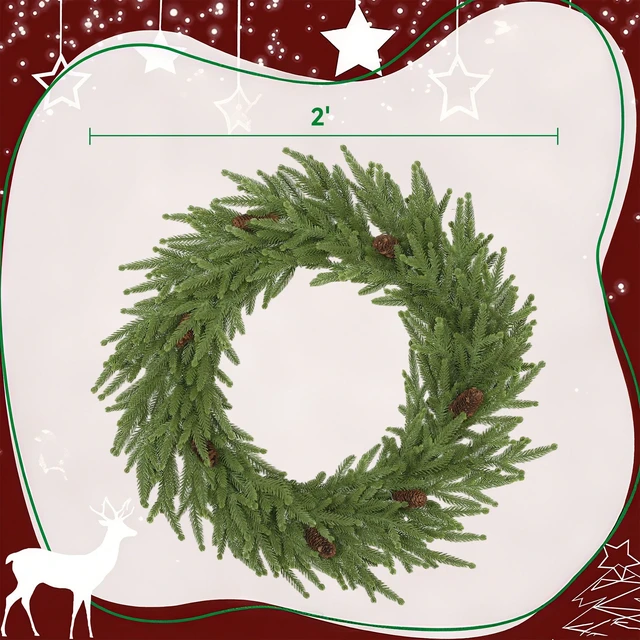 Alt view image 7 of 7 - 24 Inch Christmas Wreath with Cones, Artificial Norfolk Wreath with Realistic Branches for Door Wall Window Indoor