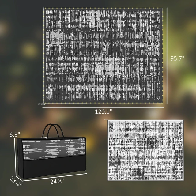 Alt view image 7 of 7 - Reversible Outdoor Rug Carpet with LED Lights, 10 Straw Rug Portable Floor Mat with Carry Bag and Ground Stakes
