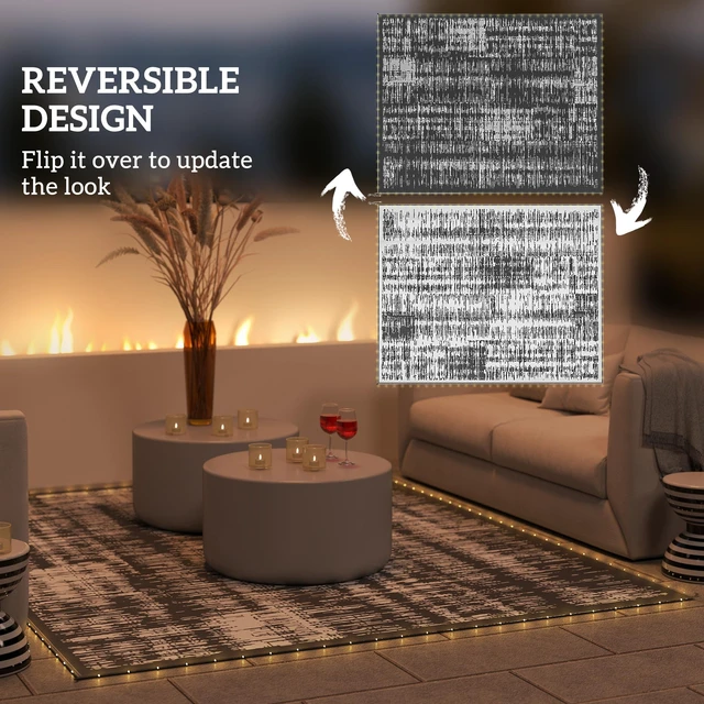 Alt view image 5 of 7 - Reversible Outdoor Rug Carpet with LED Lights, 10 Straw Rug Portable Floor Mat with Carry Bag and Ground Stakes