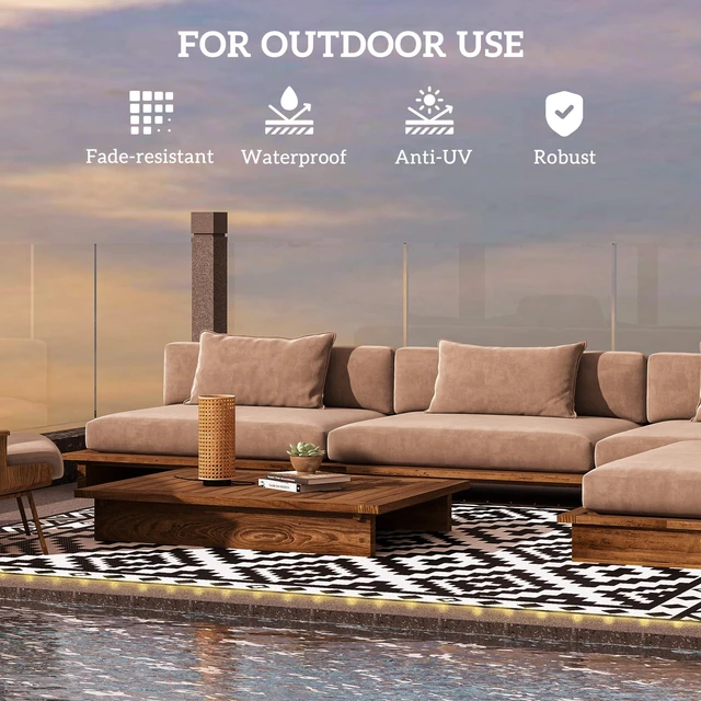 Alt view image 4 of 7 - Reversible Outdoor Rug Carpet, 10 Waterproof Plastic Straw Rug Portable Camping Mat with LED String Lights Floor Mat