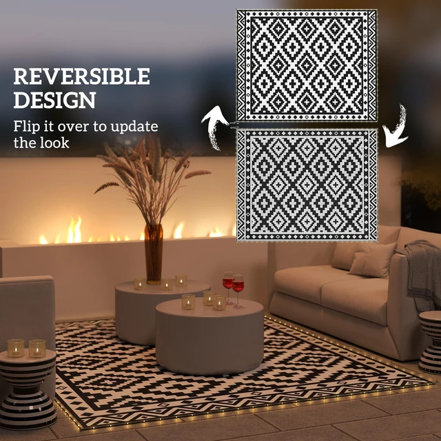 Alt view image 5 of 7 - Reversible Outdoor Rug Carpet, 10 Waterproof Plastic Straw Rug Portable Camping Mat with LED String Lights Floor Mat