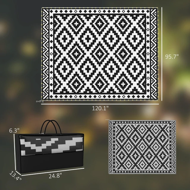Alt view image 7 of 7 - Reversible Outdoor Rug Carpet, 10 Waterproof Plastic Straw Rug Portable Camping Mat with LED String Lights Floor Mat