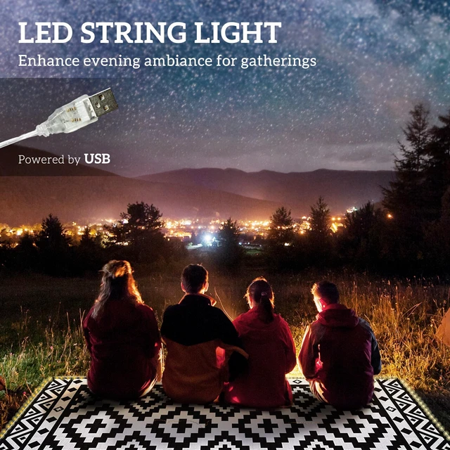 Alt view image 6 of 7 - Reversible Outdoor Rug Carpet, 10 Waterproof Plastic Straw Rug Portable Camping Mat with LED String Lights Floor Mat
