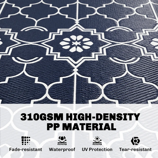 Alt view image 4 of 7 - Reversible Outdoor Rug Carpet with LED Lights, 10 Straw Rug Portable Camping Mat with Carry Bag and Ground Stakes