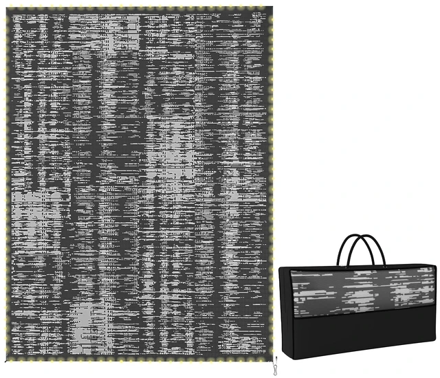 Main image of Reversible Outdoor Rug Carpet with LED Lights, 12 Straw Rug Portable Floor Mat with Carry Bag and Ground Stakes