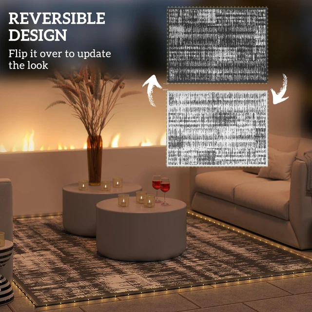 Alt view image 5 of 7 - Reversible Outdoor Rug Carpet with LED Lights, 12 Straw Rug Portable Floor Mat with Carry Bag and Ground Stakes