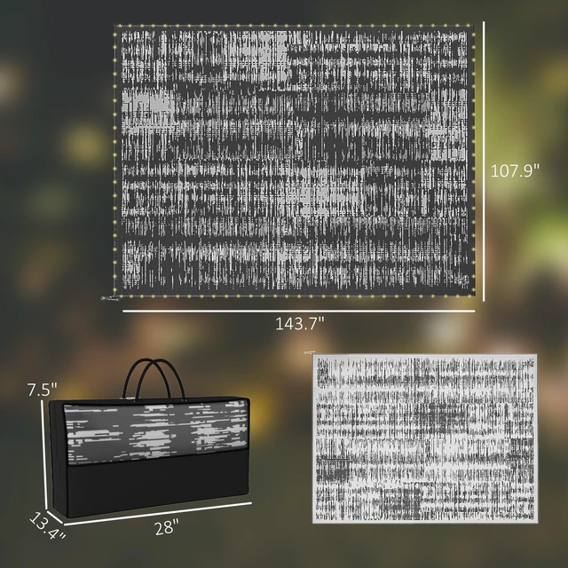Alt view image 7 of 7 - Reversible Outdoor Rug Carpet with LED Lights, 12 Straw Rug Portable Floor Mat with Carry Bag and Ground Stakes