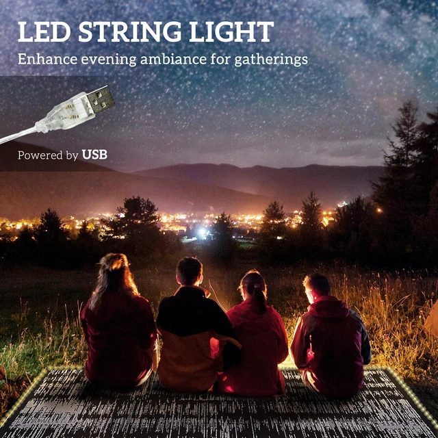 Alt view image 6 of 7 - Reversible Outdoor Rug Carpet with LED Lights, 12 Straw Rug Portable Floor Mat with Carry Bag and Ground Stakes