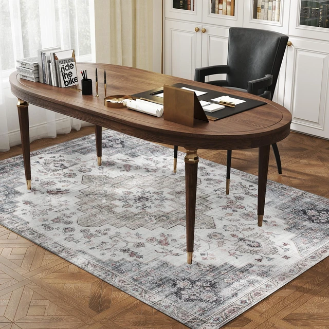 Alt view image 2 of 7 - Machine Washable Area Rug, 4 Oriental Medallion Distressed Rugs for Living Non-Slip Low Pile Carpet for Dining Soft