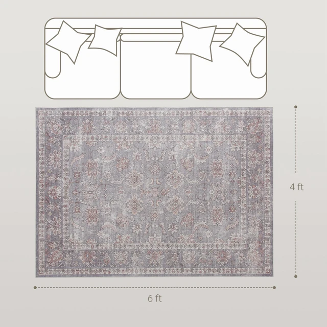 Alt view image 7 of 7 - Area Rug 4, Machine Washable Rug Non-Slip Flower Print Floor Cover Foldable Carpet for Living Dining, Brown Grey