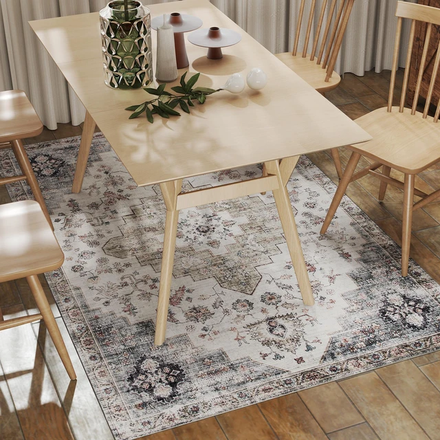 Alt view image 3 of 7 - Machine Washable Area Rug, 4 Oriental Medallion Distressed Rugs for Living Non-Slip Low Pile Carpet for Dining Soft