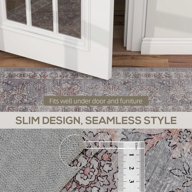 Alt view image 3 of 7 - Area Rug 4, Machine Washable Rug Non-Slip Flower Print Floor Cover Foldable Carpet for Living Dining, Brown Grey