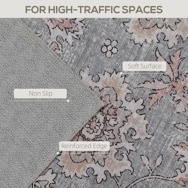 Alt view image 6 of 7 - Area Rug 4, Machine Washable Rug Non-Slip Flower Print Floor Cover Foldable Carpet for Living Dining, Brown Grey