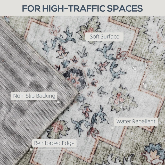 Alt view image 6 of 7 - Machine Washable Area Rug, 4 Oriental Medallion Distressed Rugs for Living Non-Slip Low Pile Carpet for Dining Soft