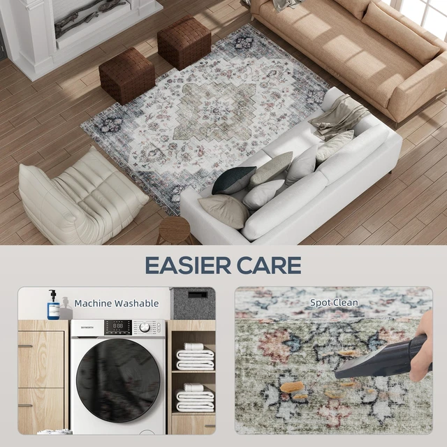Alt view image 5 of 7 - Machine Washable Area Rug, 4 Oriental Medallion Distressed Rugs for Living Non-Slip Low Pile Carpet for Dining Soft