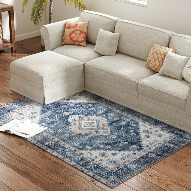 Main image of Machine Washable Area Rug, 4 Oriental Medallion Distressed Rugs for Living Non-Slip Low Pile Carpet for Dining Soft