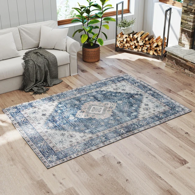 Alt view image 4 of 7 - Machine Washable Area Rug, 4 Oriental Medallion Distressed Rugs for Living Non-Slip Low Pile Carpet for Dining Soft