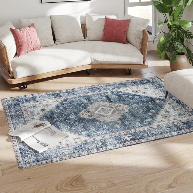 Alt view image 5 of 7 - Machine Washable Area Rug, 4 Oriental Medallion Distressed Rugs for Living Non-Slip Low Pile Carpet for Dining Soft