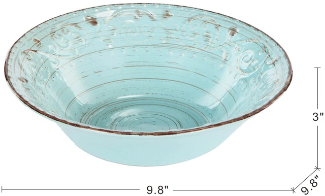 Alt view image 4 of 5 - 3 Inch Flare Serving Bowl, Antiqued Set, Aqua, Ceramic