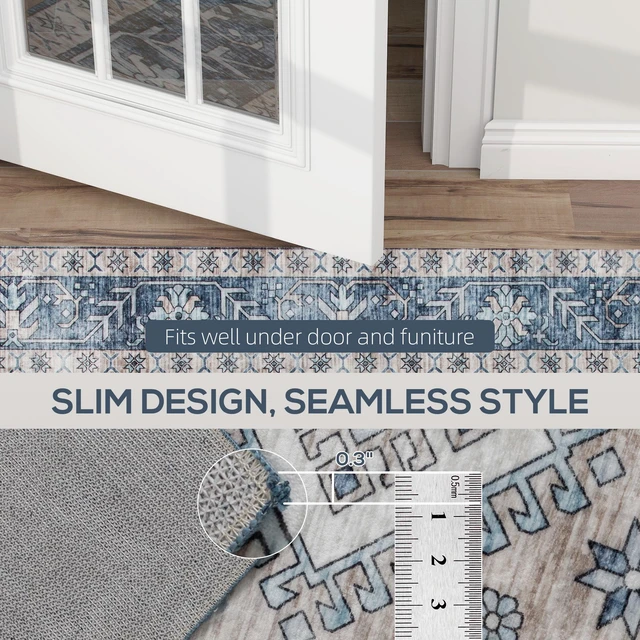 Alt view image 2 of 7 - Machine Washable Area Rug, 4 Oriental Medallion Distressed Rugs for Living Non-Slip Low Pile Carpet for Dining Soft