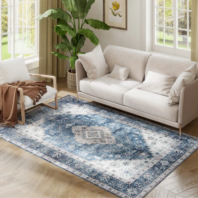 Alt view image 3 of 7 - Machine Washable Area Rug, 4 Oriental Medallion Distressed Rugs for Living Non-Slip Low Pile Carpet for Dining Soft