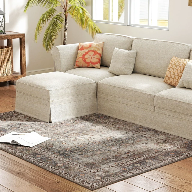 Main image of Area Rug 4, Machine Washable Rug Non-Slip Floor Cover Foldable Carpet for Living Dining Mixed, Dark Brown, Chenille