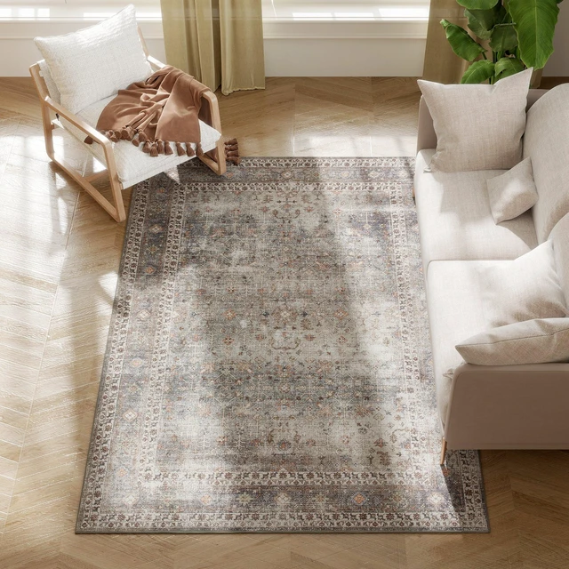 Alt view image 3 of 7 - Area Rug 4, Machine Washable Rug Non-Slip Floor Cover Foldable Carpet for Living Dining Mixed, Dark Brown, Chenille