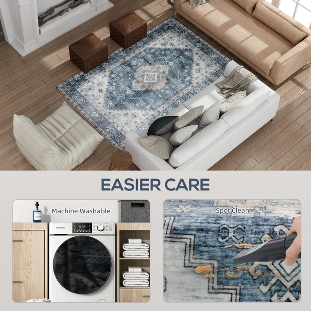 Alt view image 7 of 7 - Machine Washable Area Rug, 4 Oriental Medallion Distressed Rugs for Living Non-Slip Low Pile Carpet for Dining Soft
