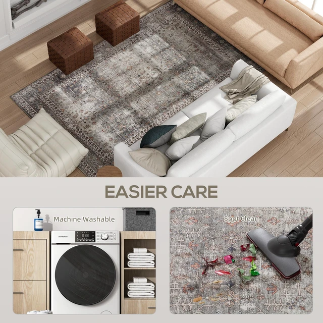 Alt view image 7 of 7 - Area Rug 4, Machine Washable Rug Non-Slip Floor Cover Foldable Carpet for Living Dining Mixed, Dark Brown, Chenille