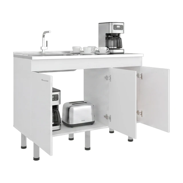 Alt view image 3 of 7 - Base Utility Sink with Stainless Steel Sink and 3 Door Freestanding Storage Cabinet, White, Particle Board, Kitchen