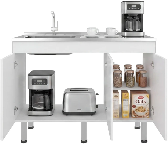 Alt view image 7 of 7 - Base Utility Sink with Stainless Steel Sink and 3 Door Freestanding Storage Cabinet, White, Particle Board, Kitchen
