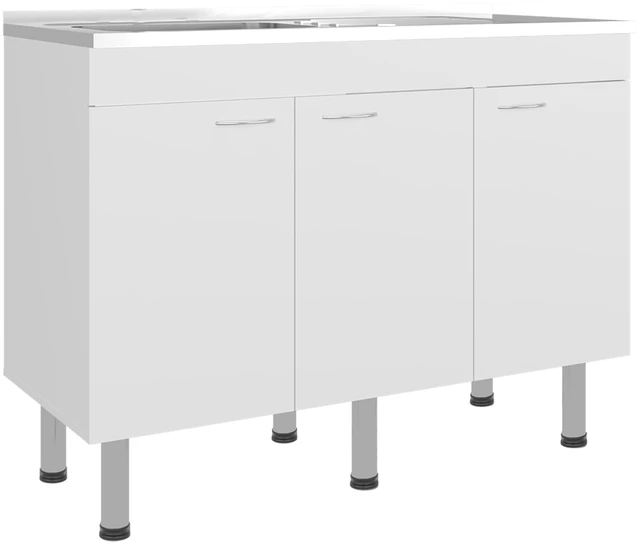 Alt view image 6 of 7 - Base Utility Sink with Stainless Steel Sink and 3 Door Freestanding Storage Cabinet, White, Particle Board, Kitchen