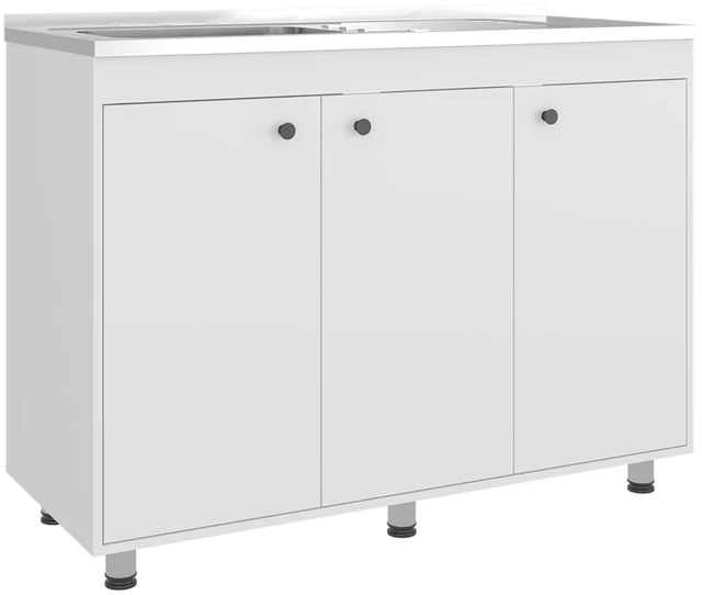 Alt view image 5 of 7 - Base Utility Sink Cabinet with Stainless Steel Counter Top, 3 Door Cabinet with Interior Storage Shelves, White