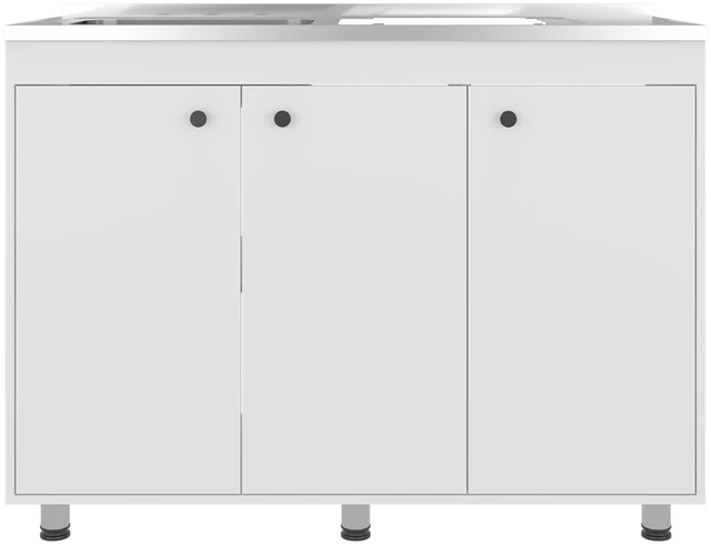 Alt view image 6 of 7 - Base Utility Sink Cabinet with Stainless Steel Counter Top, 3 Door Cabinet with Interior Storage Shelves, White