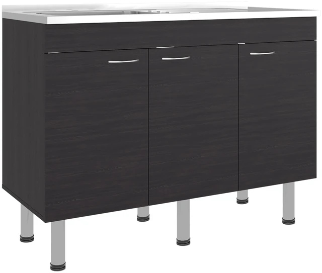 Alt view image 3 of 7 - Base Utility Sink with Stainless Steel Sink and 3 Door Freestanding Storage Cabinet, Dark Brown, Particle Board, Kitchen