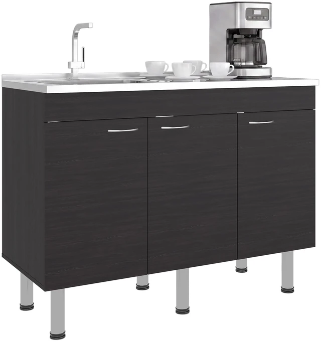 Alt view image 5 of 7 - Base Utility Sink with Stainless Steel Sink and 3 Door Freestanding Storage Cabinet, Dark Brown, Particle Board, Kitchen
