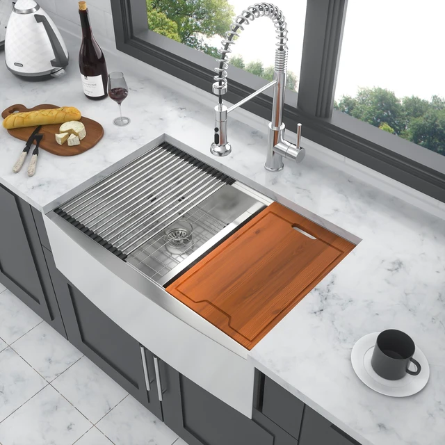 Alt view image 2 of 7 - Double Bowl Sink Workstation 36 Inch Kitchen Sink Stainless Steel Gauge Apron Front Kitchen Brushed Nickel