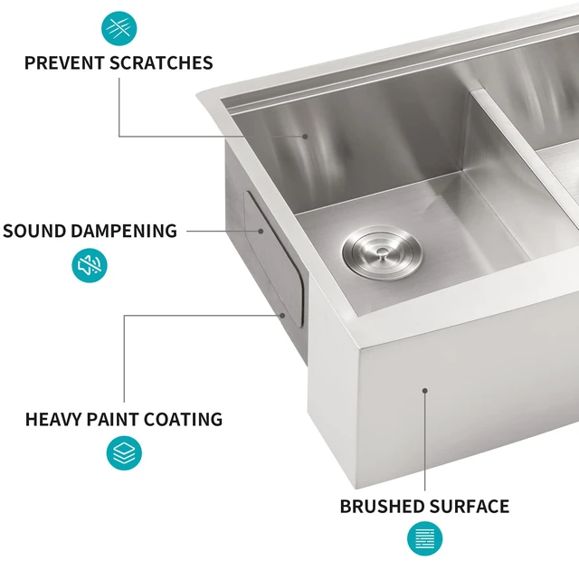Alt view image 5 of 7 - Double Bowl Sink Workstation 36 Inch Kitchen Sink Stainless Steel Gauge Apron Front Kitchen Brushed Nickel