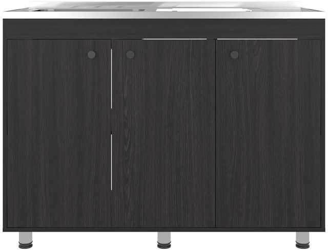 Alt view image 6 of 7 - Base Utility Sink Cabinet with Stainless Steel Counter Top, 3 Door Cabinet with Interior Storage Shelves, Dark Brown