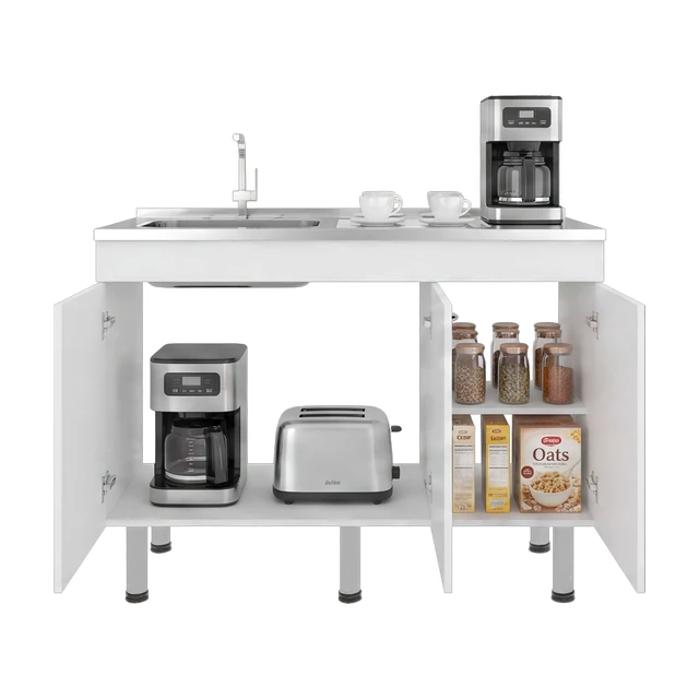 Alt view image 4 of 7 - Base Utility Sink with Stainless Steel Sink and 3 Door Freestanding Storage Cabinet, White, Particle Board, Kitchen