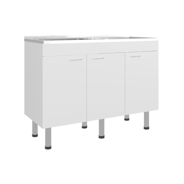 Alt view image 5 of 7 - Base Utility Sink with Stainless Steel Sink and 3 Door Freestanding Storage Cabinet, White, Particle Board, Kitchen