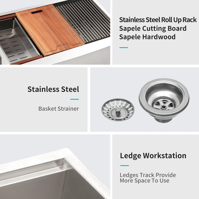 Alt view image 6 of 7 - Double Bowl Sink Workstation 36 Inch Kitchen Sink Stainless Steel Gauge Apron Front Kitchen Brushed Nickel