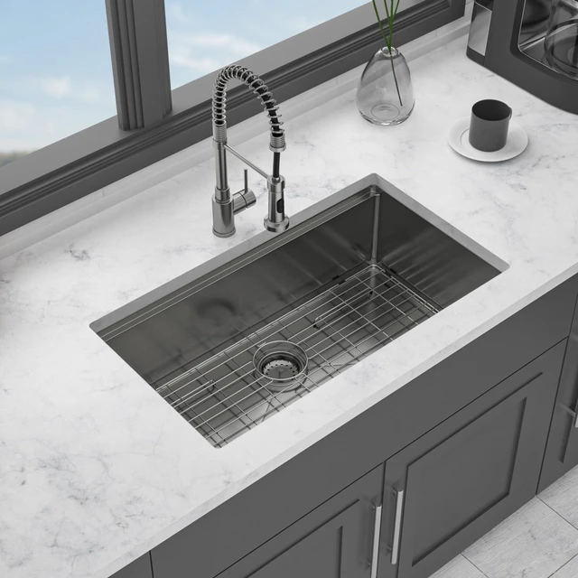 Main image of Gunmetal Workstation Kitchen Sink Inchx 10 Inch Single Bowl Workstation Undermount Kitchen Sink Gauge Stainless